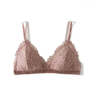 Bras Girl Pure Silk Triangle Lace Brassier A/B Cup Non-Wire High Qualiy Women Underwear Drop Wholesale Pale Pink