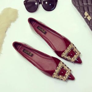 Casual Shoes Large Size Women's 2024 Spring And Autumn Fashion Pointed Toe Square Buckle Flat Rhinestone 33-45