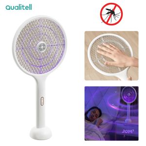 Control Qualitell Electric Handheld Bug Zapper Insect Fly Swatter Racket 3500V Purple Light Electric Mosquito Racket For Bedroom Outdoor