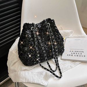 Dinner Bag 2024 Summer New Sequin Decorative Bucket Fashion One Shoulder Underarm Korean Women s 240403