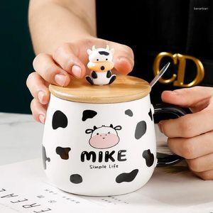 Mugs Creative Cute Cow Mug With Spoon Lid Personalized Gift Ceramic Cups Of Coffee Beer Cup Original And Funny To Give Away