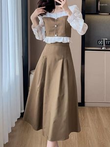 Abiti da lavoro Donne Elegante cappotto corto A-Line Gonna Midi Abito Slim Borean Female Female High Waist Long Spring Summer 2 pezzi set