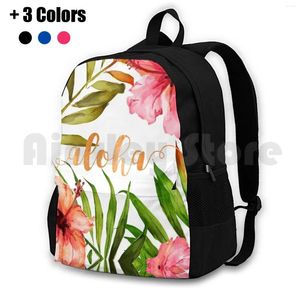 Backpack Aloha Tropical Hawaiian Floral Watercolor Outdoor Hiking Waterproof Camping Travel Hawaii