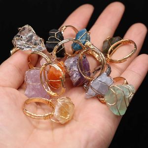 Band Rings Natural Druzy Stone Open Ring Gold Wrapped Irregular Agate Finger Ring Womens Party Wedding Jewelry Wholesale 15-22mm