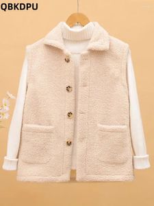 Damenwesten Frühling Herbst Revers Faux-Fleece-Mäntel Lässige Damen-Gilet Übergröße 75 kg Weste Koreanische kurze Teddy-lose ärmellose Jacken