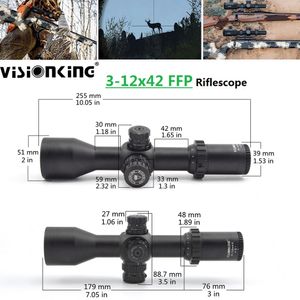 VisionKing 3-12x42 FFP Geniş Açılı Tüfek Konusu İlk Odak Düzlemi Hedef Atlama Taktik Tüfek Kapsamı Mil-Dot Av Tiflesi