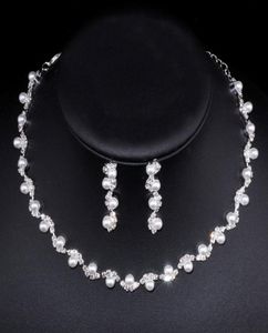 Set di gioielli da sposa in cristallo di perle per matrimoni in argento scintillanti orecchini donne accessori per feste per feste di fidanzamento V7107183