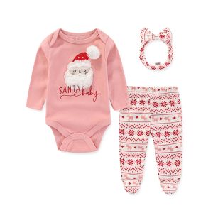 Sets Unisex 3 Pieces New Born Baby Girl Boy Clothes Cotton Christmas Baby Sets Bodysuits+Pants+Hair Band/hat Print Letter 09M Bebes