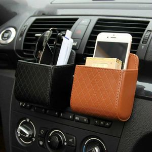 Sängkläder sätter bilarrangör Box Bag Air Vent Hanging Case Pocket Faux Leather Mobiltelefon Glasögon Hållare i Auto Interiörstillbehör