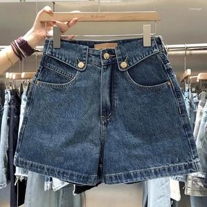 Kvinnors jeans europeiska avancerade design denim shorts sommar breda benbyxor hög midja med rullade kanter a-line trend