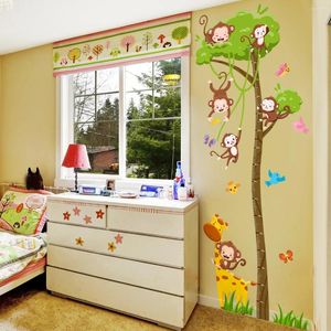 Wallpapers 3pcs Cartoon Tree Forest Monkey Giraffe High Sticker Children's Room Decorative Mural Wall Home Decor Bm4099