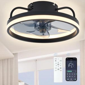 Smart takfläkt med LED -lampor Remote Control 33 cm stor ventilatorlampa osynliga blad tyst vardagsrum