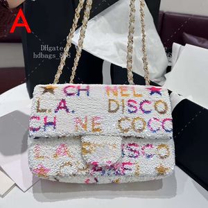 Crossbody Çantalar Mini Klasik Çanta Tasarımcısı Omuz Çantası Lüks Zincir Çantası Moda Flep Bag 10a Ayna 1: 1 Kaliteli Akşam Çantası Sequins Çanta Hediye Kutusu Seti WC582