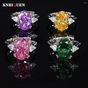 Cluster Rings Trend Iced Cut 10 14MM Topaz Amethyst Green Tourmaline Ring Gemstone Lab Diamond For Women Cocktail Party Fine Jewelry Gift