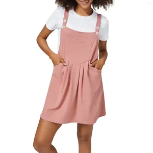 Vestidos casuais vestido de dungaree relaxado com tiras ajustáveis ​​diariamente, Mini Botões de Mini Mini Mini Mini Botões e Bolsos