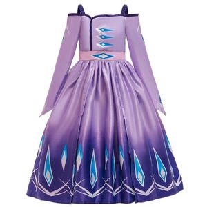 Платье принцессы для девочек с поясом и длинными рукавами, нарядный костюм Снежной королевы 2, нарядная одежда на Хэллоуин, праздничная одежда, детская фиолетовая одежда1993010