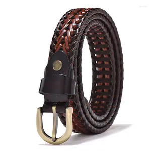Belts 2024 Lovers Belt Cowhide Women Hand Woven Men Retro Breathable Needle Buckle Trouser Fashion Brand High Quality Black Brown