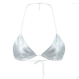 Kvinnors tankar camis metallisk sier halter mindre bra y kopp ärmlös skörd tops bandeau väst droppleverans klädkläder tees otxh2