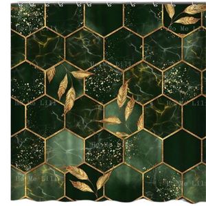 Duş perdeleri soyut zümrüt geometrik perde vintage yeşil mermer doku altın yapraklar su geçirmez kumaş banyo dekor