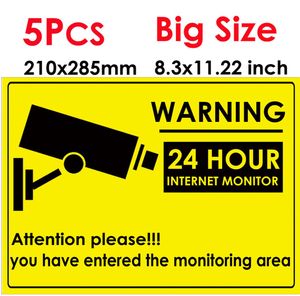 5PCS 24時間CCTVセキュリティカメラシステム警告サインステッカーデカールサーベイランスCCTVカメラビデオ警告ステッカービッグサイズ285x7232934