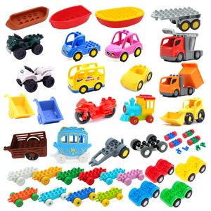 Bilmodell barn monterar leksaker stora byggstenar stad trafikdelar fordons trailer chassis båt motorcykel kompatibel tegelsten