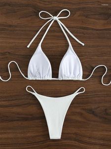 Costume da bagno donna sexy bikini bianco 2024 donna bikini push up donna costume da bagno brasiliano string costume da bagno a coste abbigliamento da spiaggia bagnante