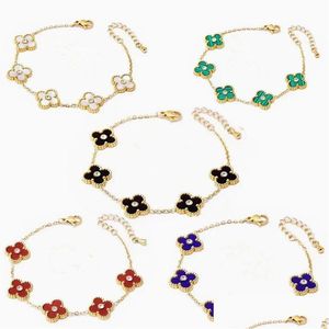 Charm Bracelets Designer vier Blattklee Frauen Titanium Stahl 18K Gold plattiert Diamond Blumenstolder Ohrringe Mode Bangle Hochzeit B dhnu1