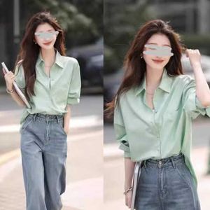 Internet Famous French Style Mint Green Shirt for Womens Spring New 2024 Haute Couture forro com mangas compridas