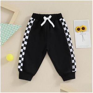 Hose Kleinkind Baby Jungen Jogginghose Checkerboard Arbeit elastischer Joggerhosen Freizeit für geborene Säuglingsablagerung DHFGT DHFGT