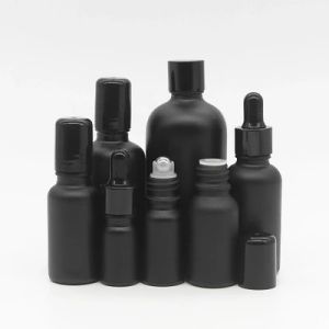 Bottiglie 5 ml 10 ml 15 ml da 20 ml30 ml Bottiglie di vetro rotola su fiale con sfera di rulli in acciaio inossidabile nero per aromaterapia di olio essenziale di profumo