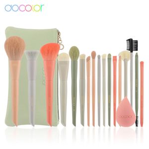 DOCOLOR 17st Makeup Brushes Set Eye Shadow Blush Powder Blending Foundation Cosmetic Brush with Sponges and Bag 240403