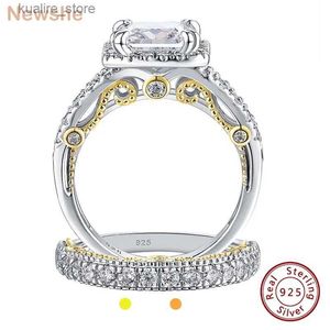 Rings de cluster Newshe original 925 prata esterlina dois tons de noivado de casamento de ouro