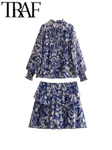 Traf Gal Spring Printed Mujerルーズシャツスーツ長袖トップ