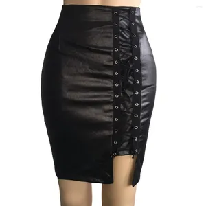 SKIRTS PACOTO SEXY MULHER HIP HALHA SALTA CORPO MATHA DE MODA ALTA CAIS SPRAP PU PU SOLID COR SLIM FIL