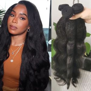 Bundles DreamDiana Human Hair Kinky Weave Bundles Brazilian Hair 3 Bundles Human Hair Weaving Yaki Straight Body Weave Hair Thick Hair