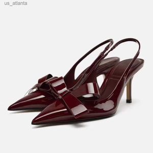 Elbise ayakkabılar Trafef Pruva Patent Deri Pompalar Kadınlar için Kadın Şık N bir Ayak Toe Orta Topuklu Stilettos Yeni Şarap Kırmızı Slingbacks Sandalet H240403