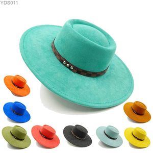 Wide Brim Hats Bucket Fedora pink pie hat 9.5cm Mens and Womens Concave Top Nubuck Leather Sombrero homre yq240403