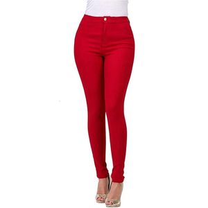 Wiosenne i letnie cienkie czerwone dżinsy dla kobiet Elastyczne Slim Fit Kolorowe swobodne spodnie Leggingi Women Fats 240403