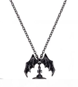 Queen Mother Demon Evil Titanium Black Wings Diamond Saturn Necklace Super Cool Punk Bat3443688