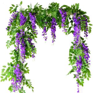 1,8 m künstliche Wisteria Blumen Girlande Blumen Vine Seide Hanging Blume für Hausgarten Outdoor Zeremonie Hochzeitsbogen Blumendekoration