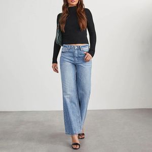 dżinsy damskie projektanty damski dżinsowy guziki wysokie spodnie kieszonkowe sprężyste spodnie dżinsowe luźne jogging kobiety do pracy swobodne dżinsy fold slim moda