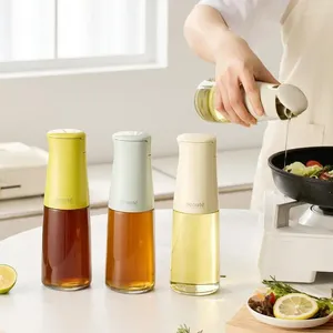 Storage Bottles Olive Oil Dispenser Bottle Auto Fl-ip Condiment Container Scale Mark Lead-Free Borosilicate Glass Kitchen Multifunction