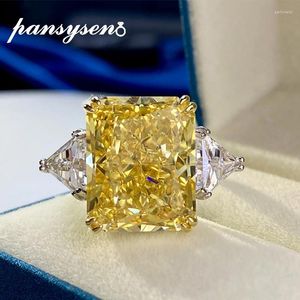 Cluster Rings PANSYSEN 925 Sterling Silver 13x16MM Citrine High Carbon Diamond Gemstone Wedding Engagement Ring Fine Jewelry Wholesale