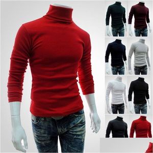 Men'S Sweaters Mens Autumn Winter Sweater Turtleneck Solid Color Plovers Men Clothing Slim Fit Male Knitted Pl Drop Delivery Apparel Dhqmh