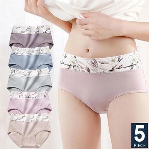 Mutandine femminili 5 pezzi/set di cotone ad alta vita Donne Dominne Slimale biancheria intima e traspi Brief di stampa simpatica ragazze Underpants Lingerie femminile Lingerie