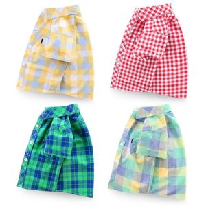 Baby Boys Girls Cotton Shirts Plaid randiga Casual Kids Shirts Kort ärm barn Småbarnskläder för sommaren 240318