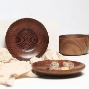 1Pcs Round Tableware Small Wooden Plate Kitchen Bread Fruit Dessert Solid Wood Snack Tray Home Trinket Dishes