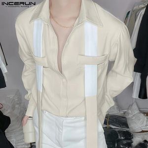 Mäns casual skjortor incerun skjorta lapptäcke lapel långärmad knapp streetwear män kläder 2024 koreansk stil mode fritid