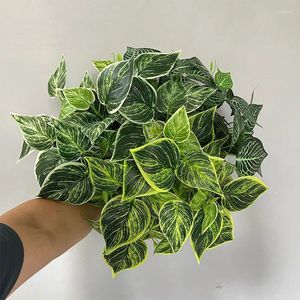 Decorative Flowers 35cm 7 Forks Artificial Plants Fake Leaf Plant Wall Plastic Scindapsus Leaves Floral Small Creeper For Home Garden Office