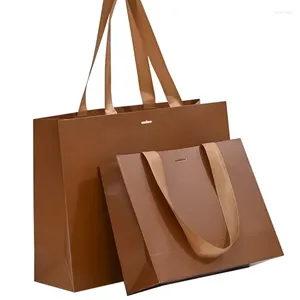 Gift Wrap 500pcs/Lot Wholesale Luxury Matte Brown Shopping Paper Bags Packaging With Your Logo Sac En Papier High-end Handle
